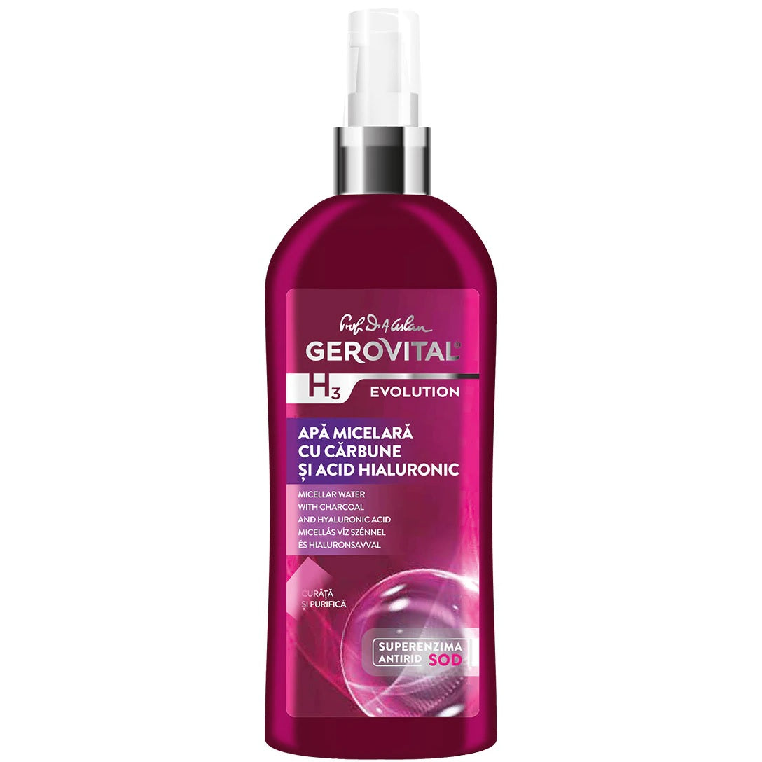 Gerovital H3 Evolution Micellar Water with Charcoal and Hyaluronic Acid, 150ML