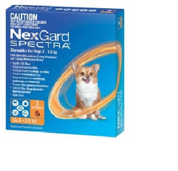 NexGard Spectra Chewable 3 Tablets for Extra Small Dogs 2-3.5kg prevention of heartworm disease