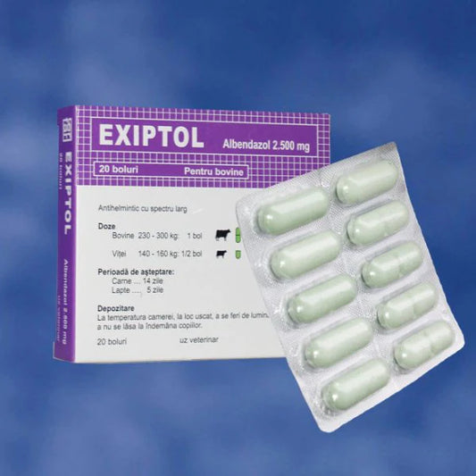 EXIPTOL 20 Tabs ALBENDAZOLE 2500mg wormer for BOVINI OVINI SUINI CAPRINI