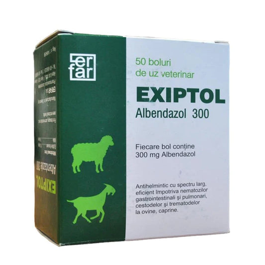 EXIPTOL 50 Tabs ALBENDAZOLE 300mg wormer for BOVINI OVINI SUINI CAPRINI